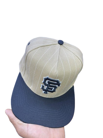 San Francisco Giants Old English SF Pinstripe Snapback Cap – Khaki & Black
